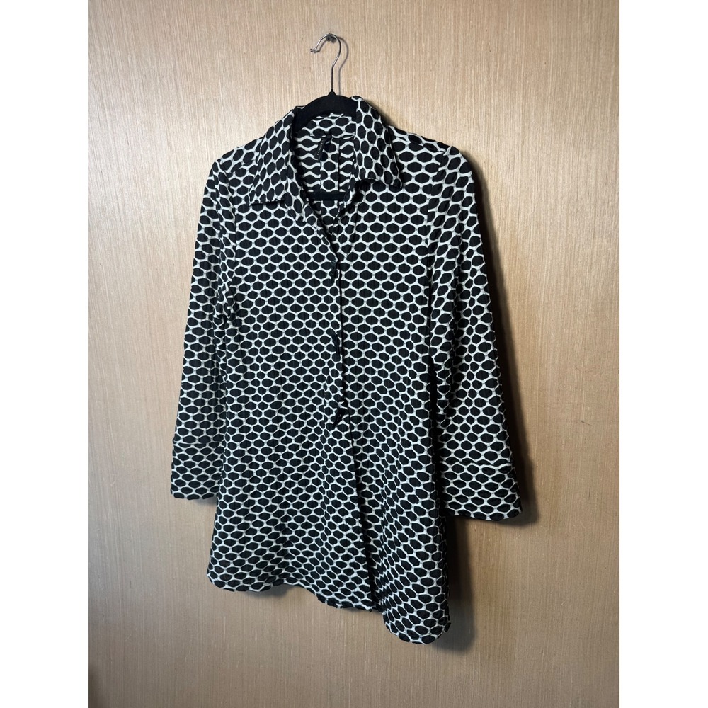 I.C. by Connie K Womens Black White Geometric Textured Button Down Tunic Size M